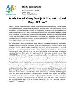 Kliping Berita Online Edisi 16-17 Mei 2017